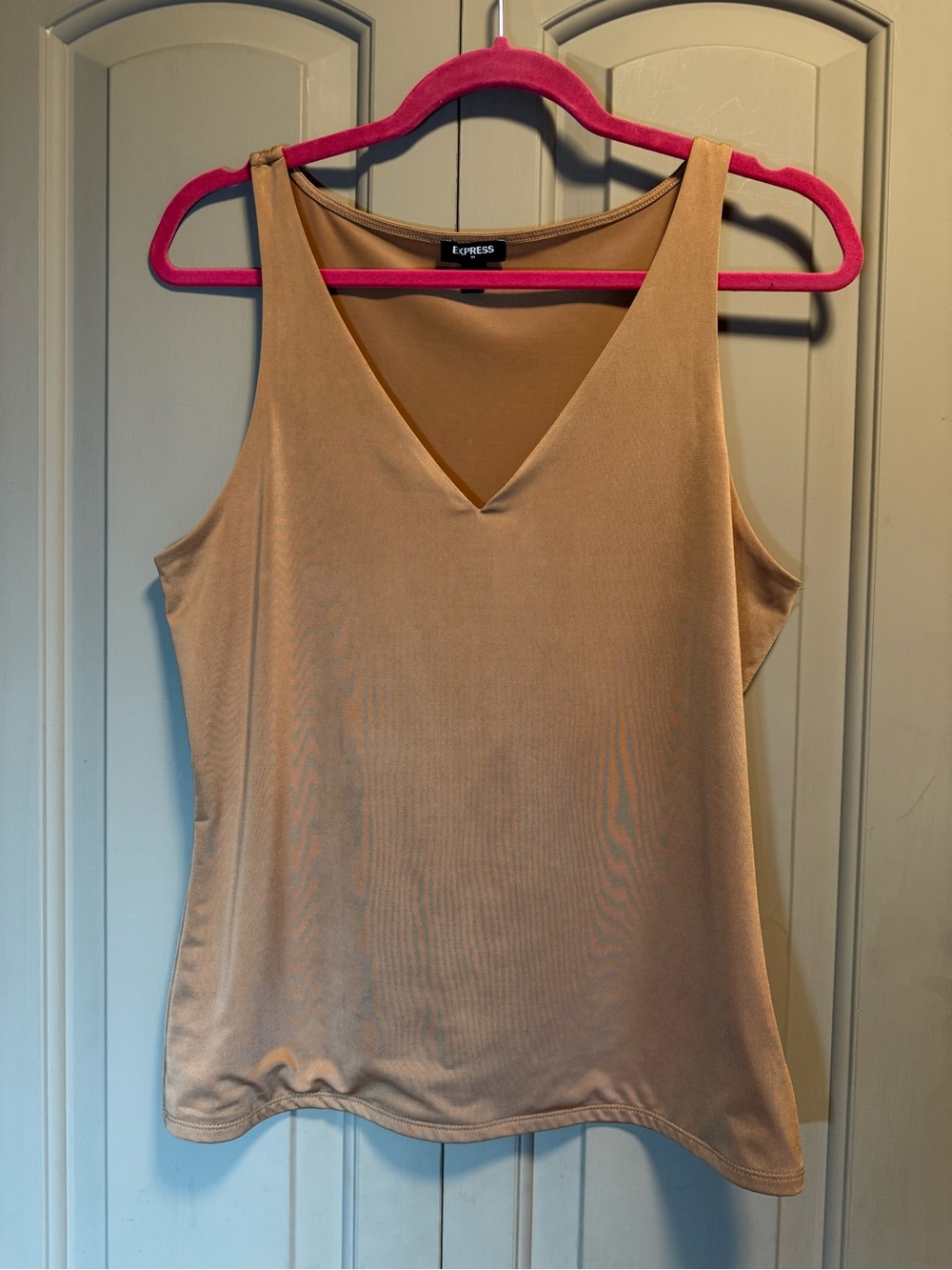 Express Sleeveless V-Neck Tank Top in Camel
